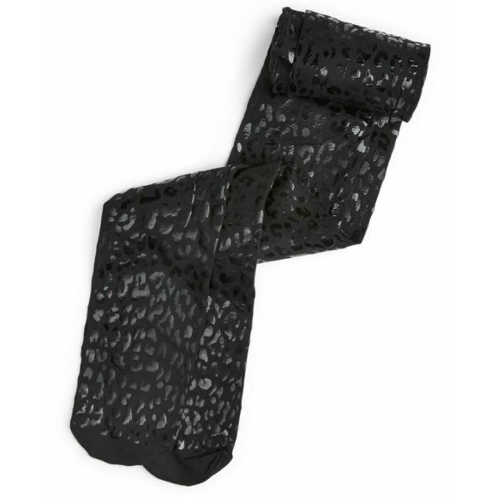 INC International Concepts Womens Size XS/S Leopard Embossed Print Tights Black